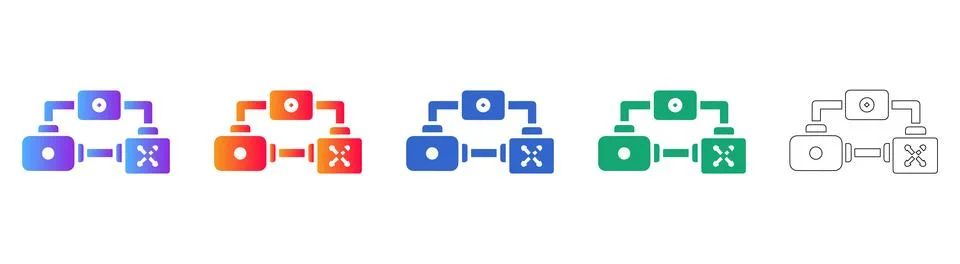 Interconnected Network Node Icon Set Stock Illustration