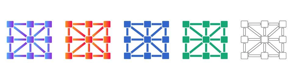 Interconnected Node Grid System Icons Illustrazione stock