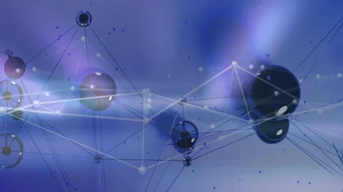 Interconnected nodes and lines, scientific data animation over blue background Stock Footage 303685325