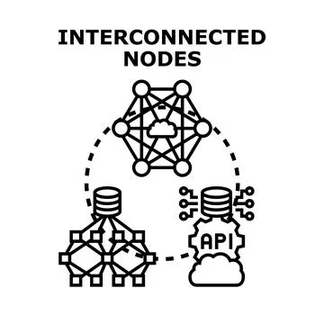 Interconnected nodes creating network and data flow concept Illustrazione stock