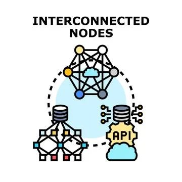 Interconnected nodes creating network and data flow concept Stock Illustration