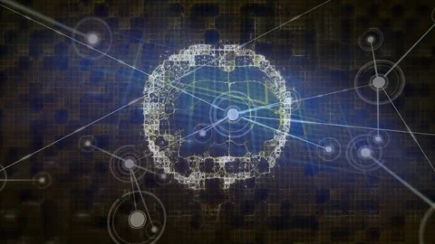 Interconnected nodes forming digital brain, neural network animation Stock Footage 303877190
