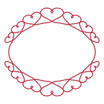 Interconnected red heart circular frame romantic border isolated illustration Stock Illustration