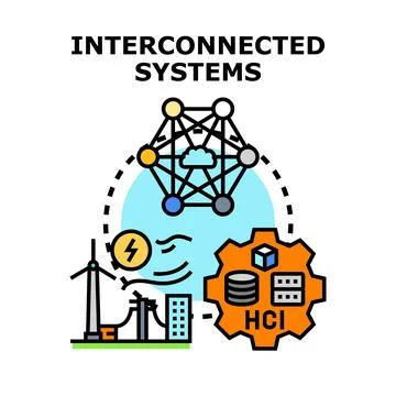 Interconnected systems concept with energy infrastructure and data management Stock Illustration