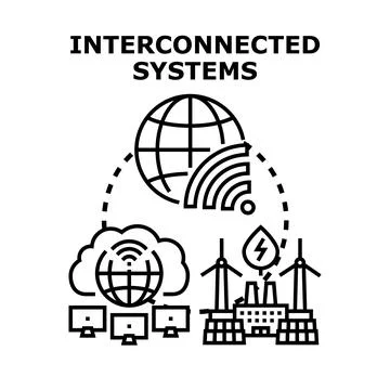 Interconnected systems vector creating a global network, linking cloud comput 库存插图