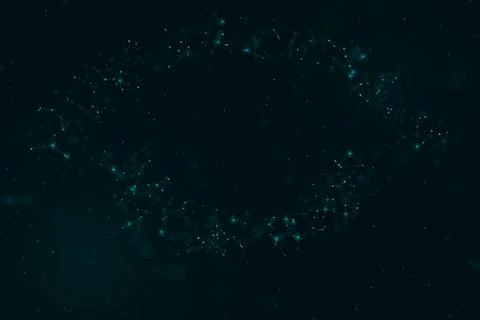 Interconnected teal constellations form an open circular frame around a sha.. Stock Illustration