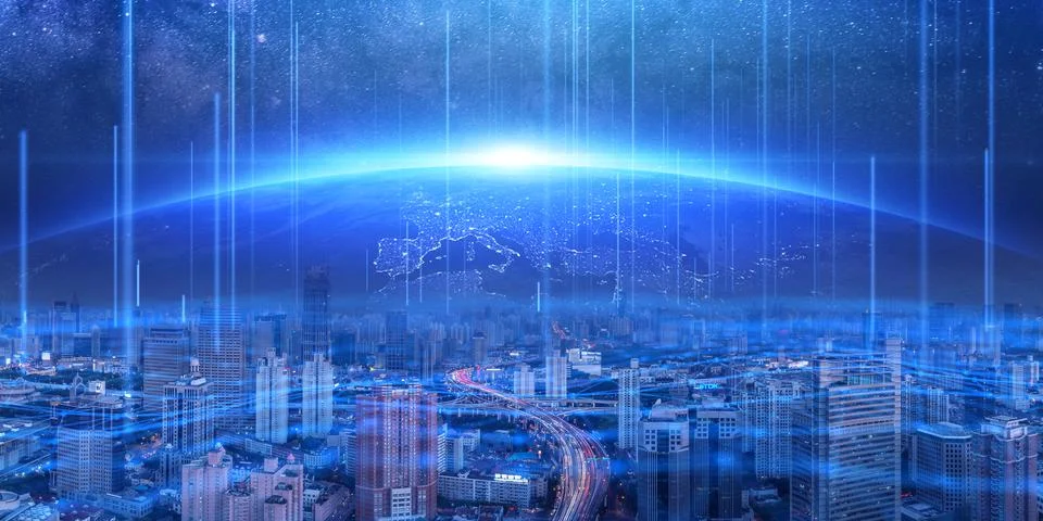Interconnected Technology In Urban Science And Technology Stock Photos