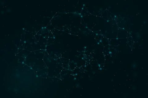 Interconnected turquoise points create a loose circular formation in a deep.. Stock Illustration