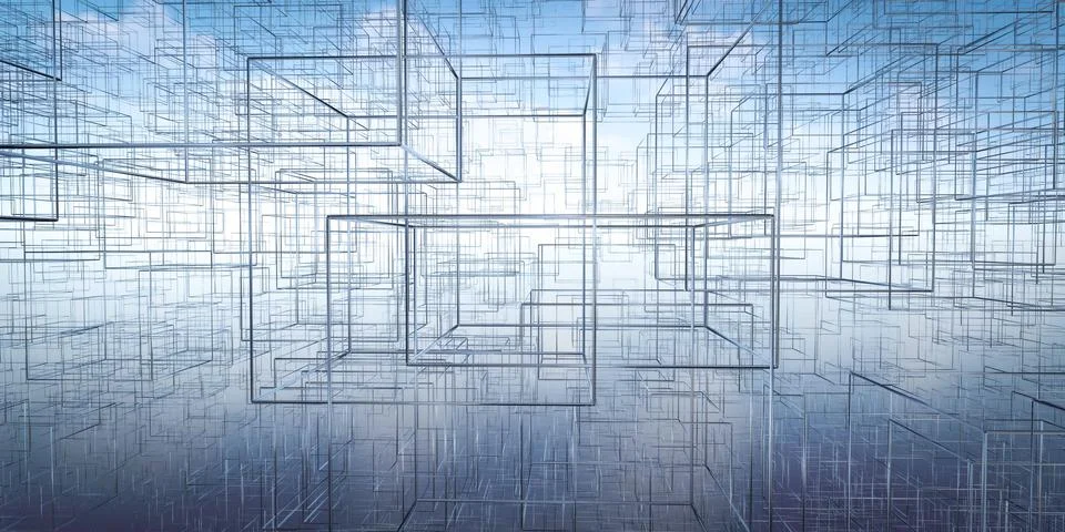 Interconnected Wireframe Cubes in Abstract 3D Art 스톡 일러스트