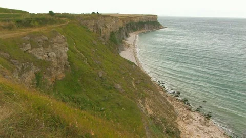 Interconnecting cliff line Gold and Sword Beach Normandy, France Stock Footage 101207561