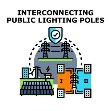 Interconnecting public lighting poles energy supply system Stock Illustration
