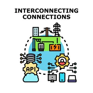 Interconnecting systems creating digital network connections Stock Illustration