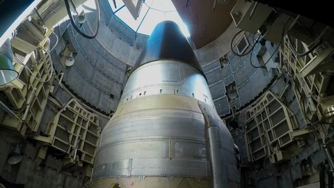 Intercontinental Ballistic Missile Nuclear Warhead In Silo- Tilt Up Stock Footage