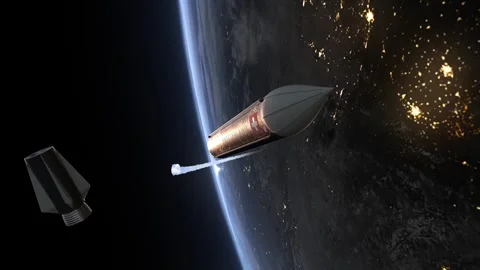 Intercontinental Ballistic Missile Stage Separation Test and Trajectory over Stock Footage 320380697