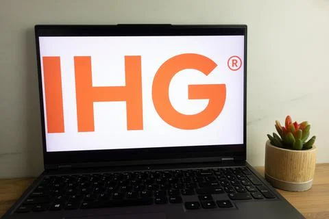 InterContinental Hotels Group PLC (IHG) logo on laptop Stock Photos