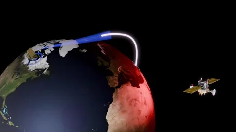 Intercontinental missile detection and tracking system, full 3D animation Vídeos de archivo 336677607