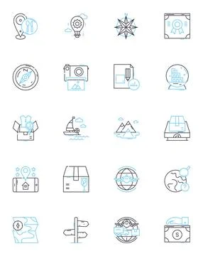 Intercontinental mobility linear icons set. Migration, Relocation, Emigration Illustrazione stock