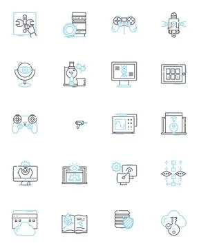 Intercontinental science linear icons set. Quantum, Experiment, Astronomy Stock Illustration