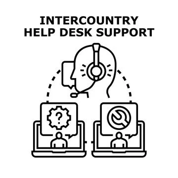 Intercountry help desk providing global technical support assistance Stock Illustration