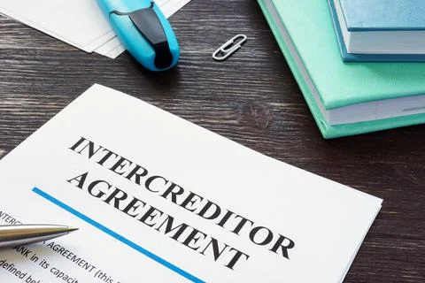 Intercreditor agreement form for reading papers and marker. Stock Photos