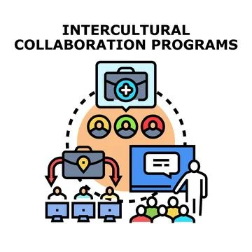 Intercultural collaboration programs across global teams Ilustração Stock
