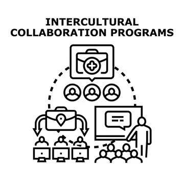 Intercultural collaboration programs across global teams Ilustración de archivo