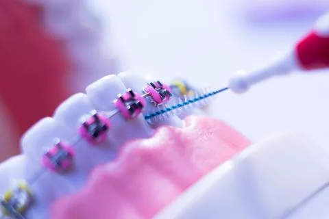 Interdental teeth brackets clean Stock Photos