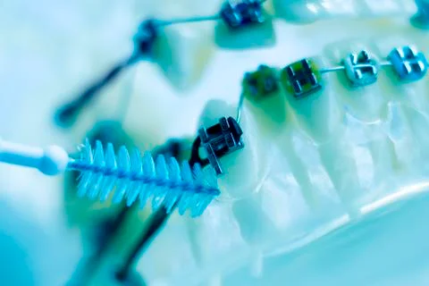 Interdental teeth brackets clean Stock Photos