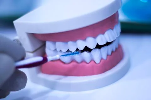 Interdental teeth cleaning Stock Photos