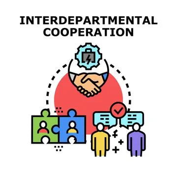 Interdepartmental cooperation concept uniting teams for business problem so.. Stock Illustration