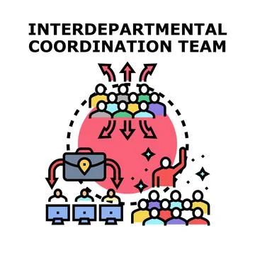 Interdepartmental coordination team managing information flow Illustrazione stock