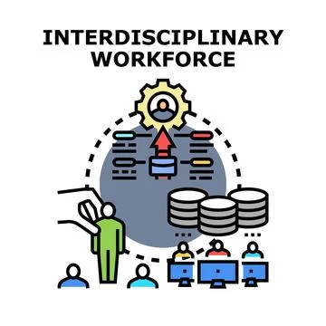 Interdisciplinary workforce managing multiple project tasks Stock Illustration