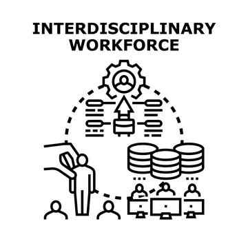 Interdisciplinary workforce managing multiple project tasks Stock Illustration