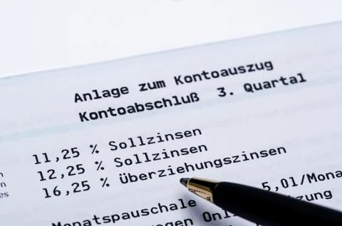 To interest on a bank statement Foto stock