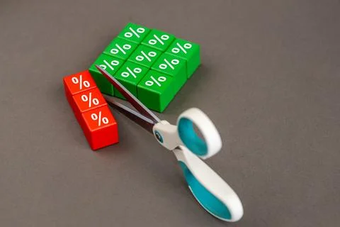 Interest rate cuts. Reducing interest rates. Business concept.  Stock Photos