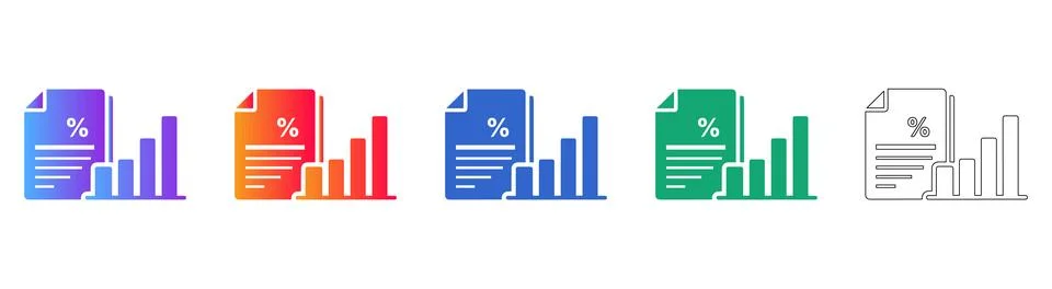 Interest Rate Financial Document Icon Set 스톡 일러스트