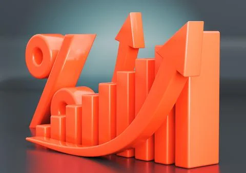 Interest Rate Increase with Growth Chart, Percentage Symbol, and ascending .. Stock Illustration