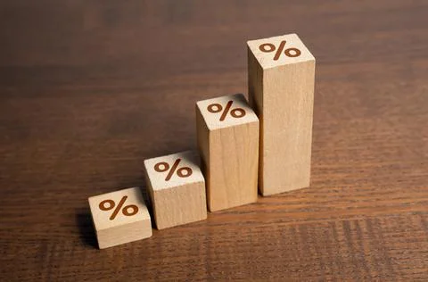 Interest rate increases by steps. Loyalty program and benefits for long-term  Stock Photos