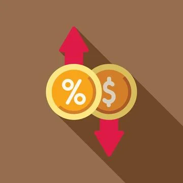 Interest rate increasing while dollar value decreasing with up and down arrows Stock Illustration