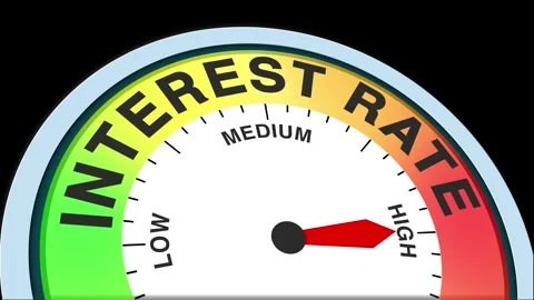 Interest Rate Level Text or Word  Low and Medium to High Meter Concept Stock Footage 288593629