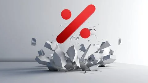 The interest rate percentage increases on a light gray background., 3d rend.. Illustrazione stock