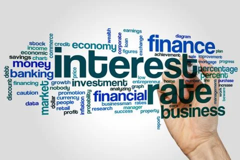 Interest rate word cloud Foto stock
