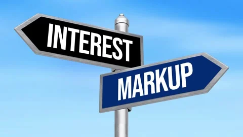 Interest vs Markup typography written on the signboard with blue sky Stock Footage 313346340