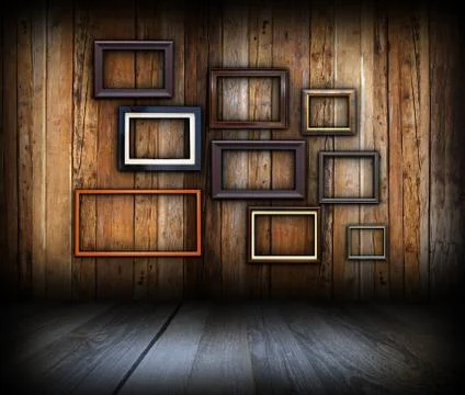Interesting art  backdrop with wooden empty frames Stock Illustration