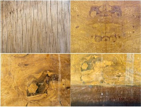 Interesting collage of four textures of old mahogany Stock-Fotos