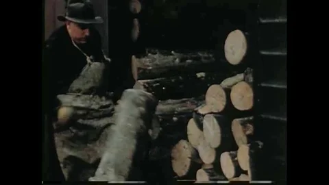 Interesting footage of logs being floated down a river in this 1930's era film. Stock Footage 106908355