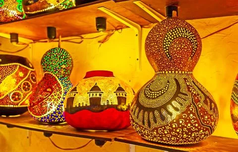 The interesting lamps of pumpkin shells, Old Bazaar, Kaleici, Antalya, Turkey Stock Photos