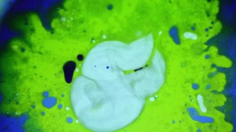 Interesting morion of bubbles and liquid green and blue color Stock Footage 127723854
