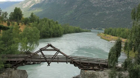 Interesting old foot bridge 2 Stock Footage 27526367