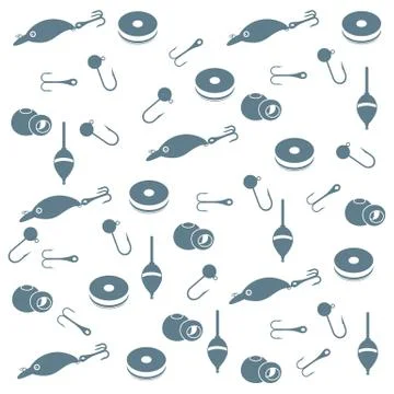 Interesting pattern with different tools for fishing Illustrazione stock